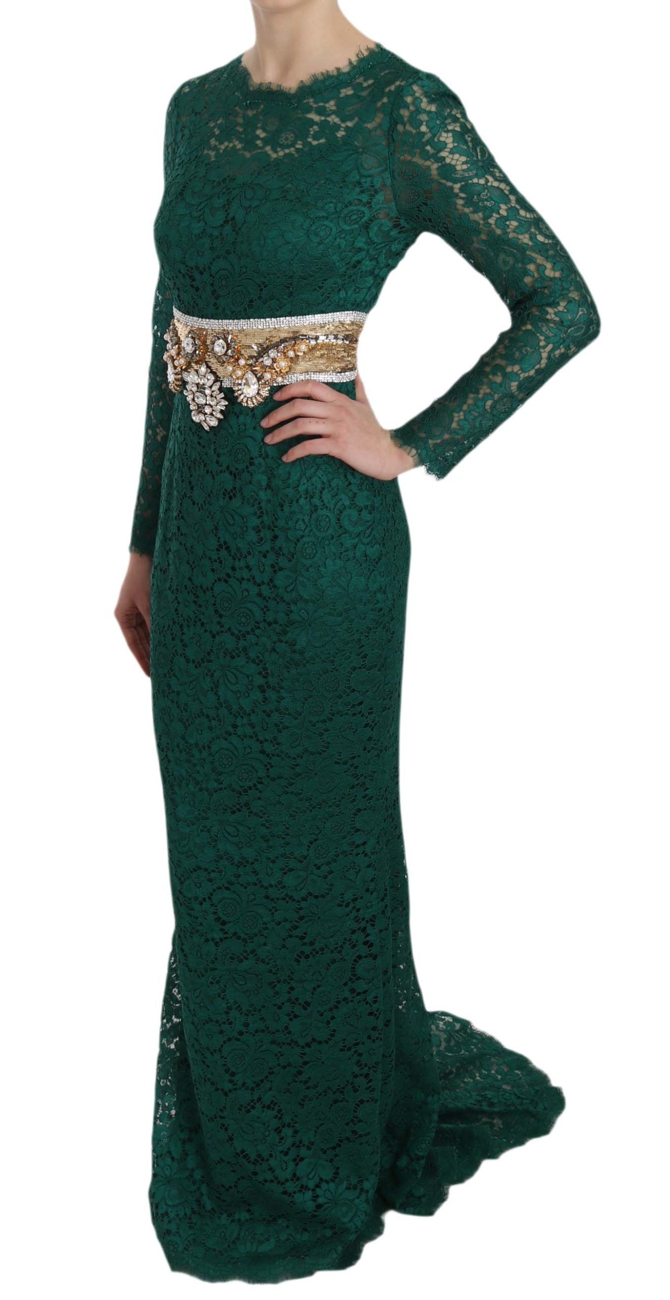 Dolce & Gabbana Emerald Elegance Langärmliges bodenlanges Kleid