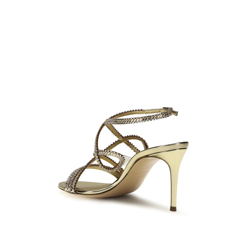 Casadei Gold Calf Leather Bos Taurus Stiletto Heel Sandals
