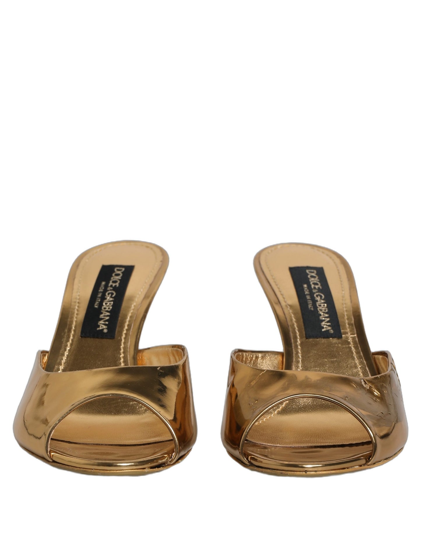 Dolce & Gabbana Gold Keira Leather Mules Sandals Shoes