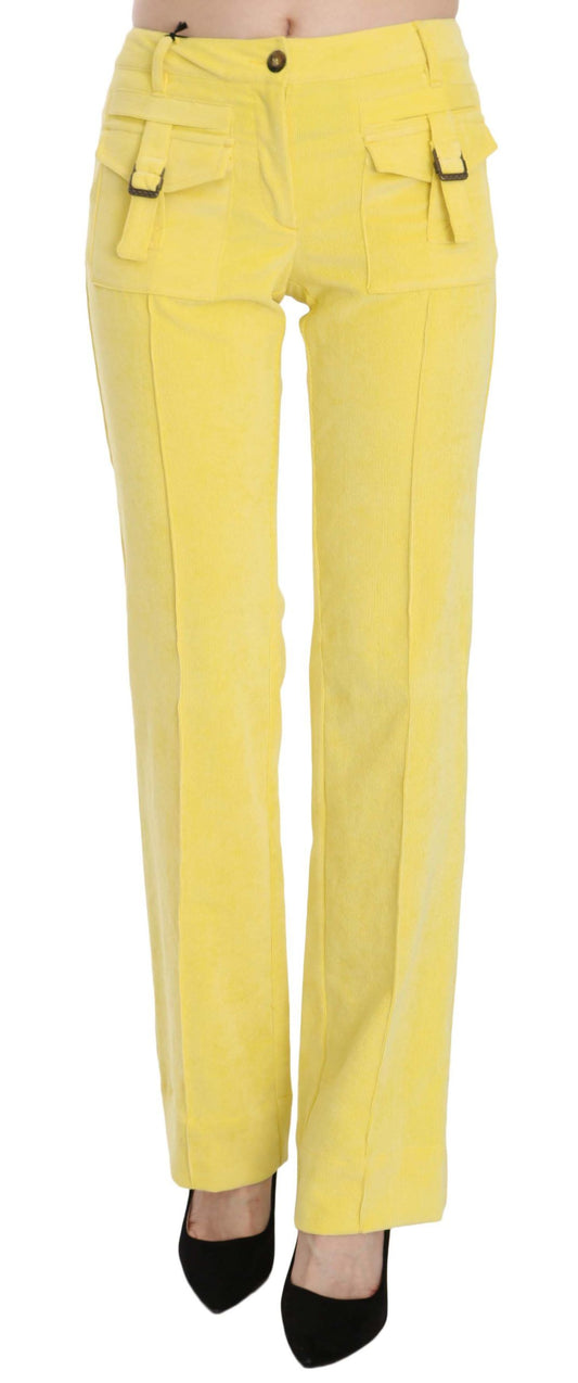 Pantalon en velours côtelé jaune chic Just Cavalli taille mi-haute