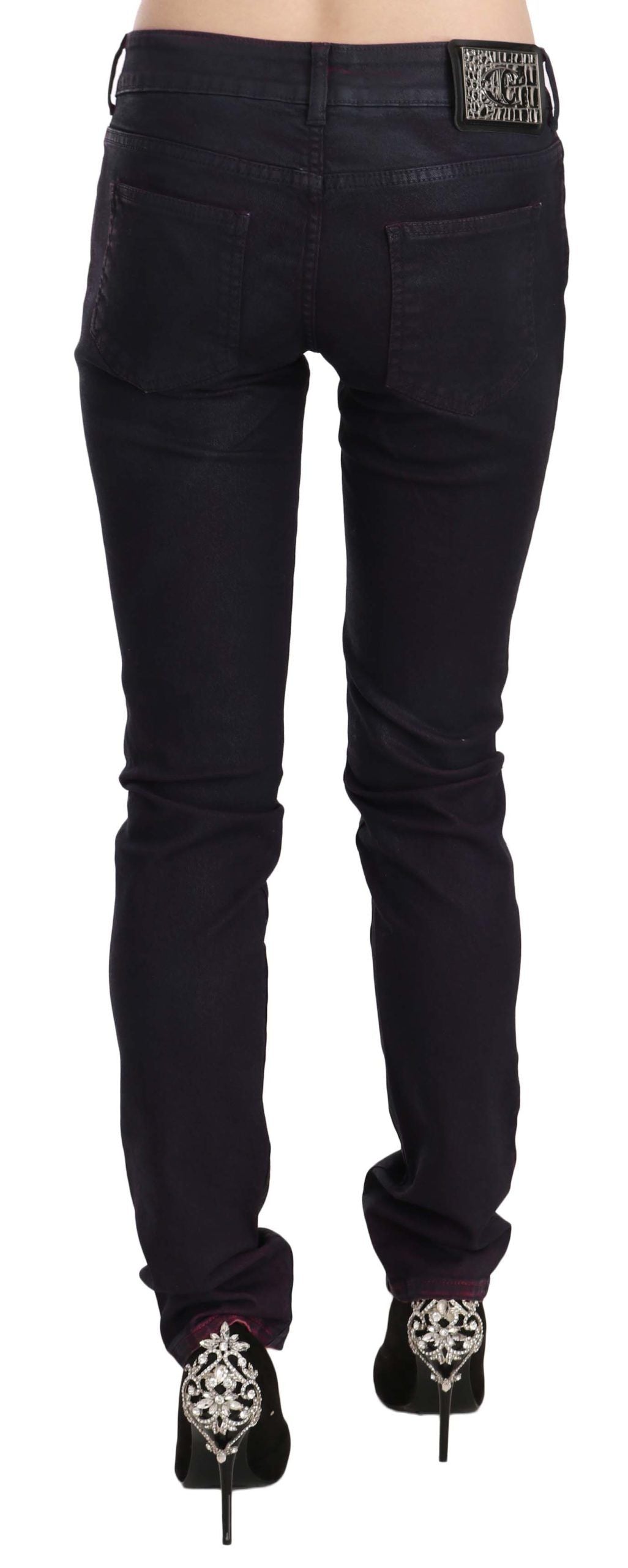Pantaloni skinny in denim a vita bassa in cotone nero