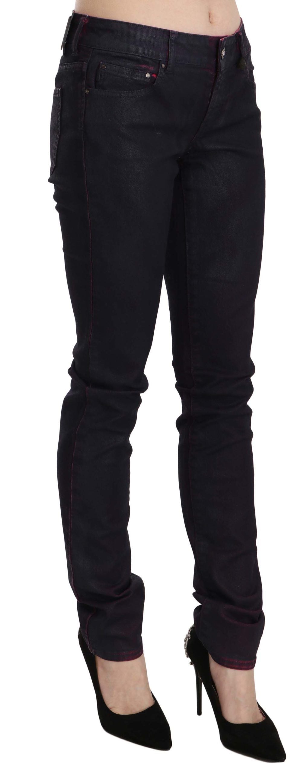 Pantaloni skinny in denim a vita bassa in cotone nero