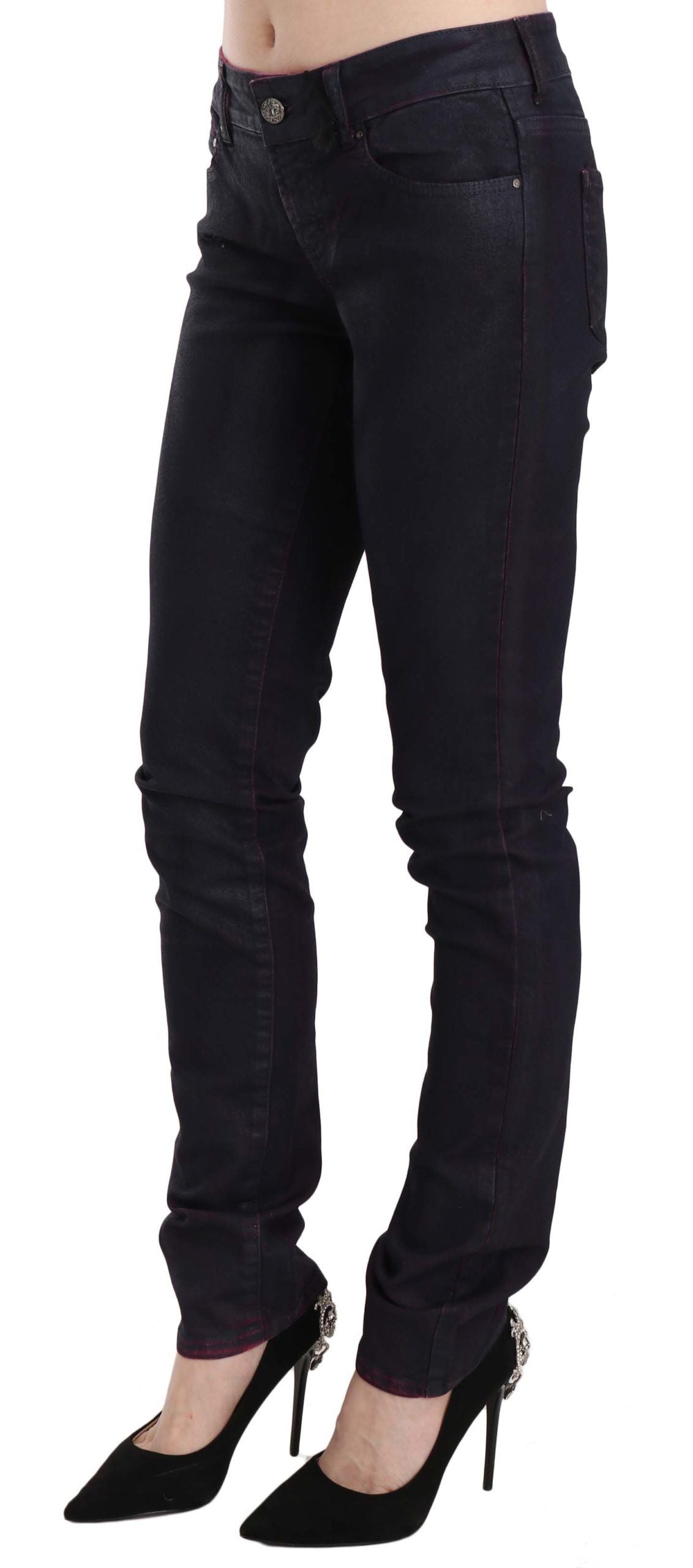 Pantaloni skinny in denim a vita bassa in cotone nero