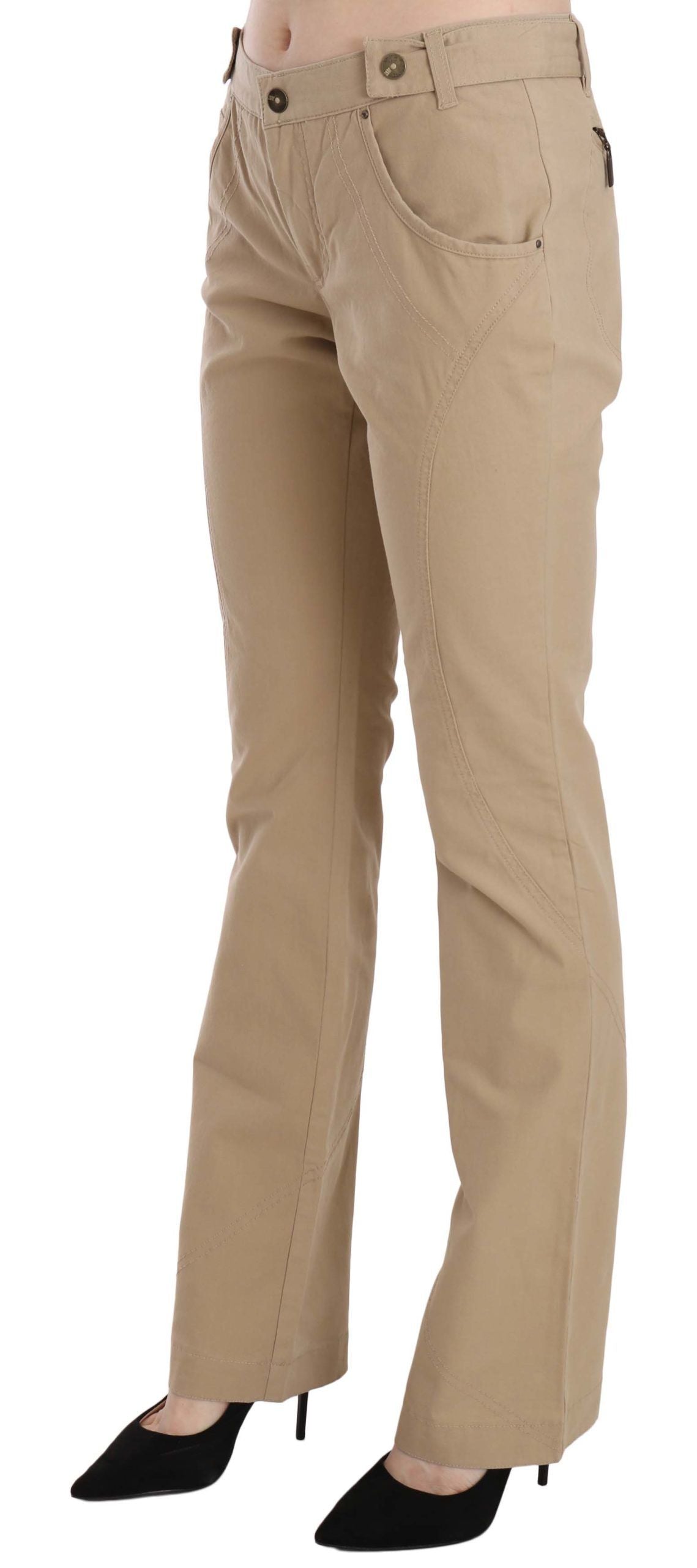 Pantalón recto de algodón beige con cintura media