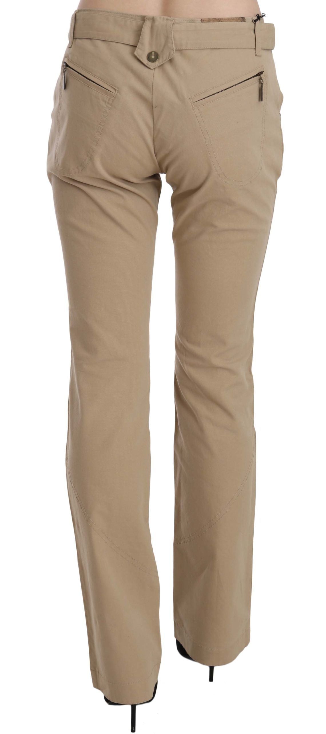 Pantalón recto de algodón beige con cintura media