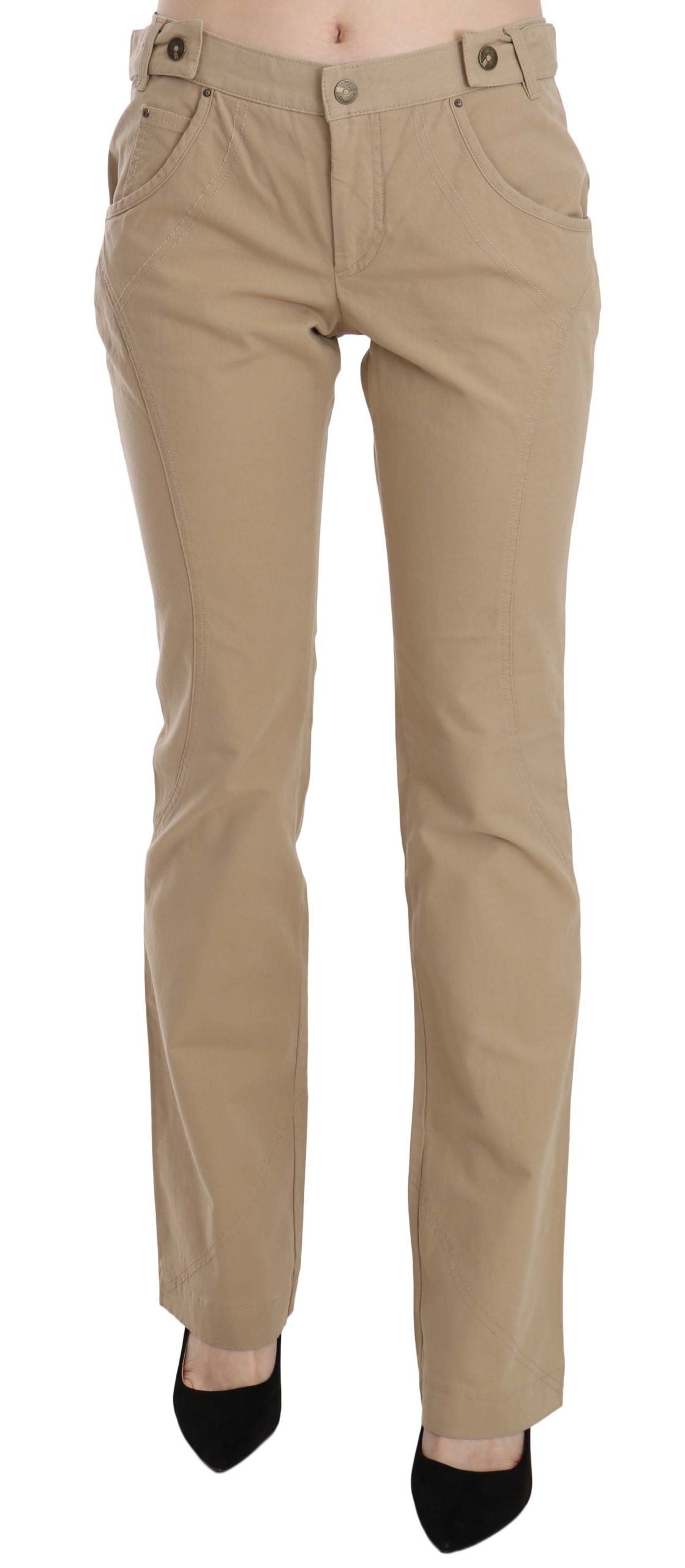 Pantalón recto de algodón beige con cintura media