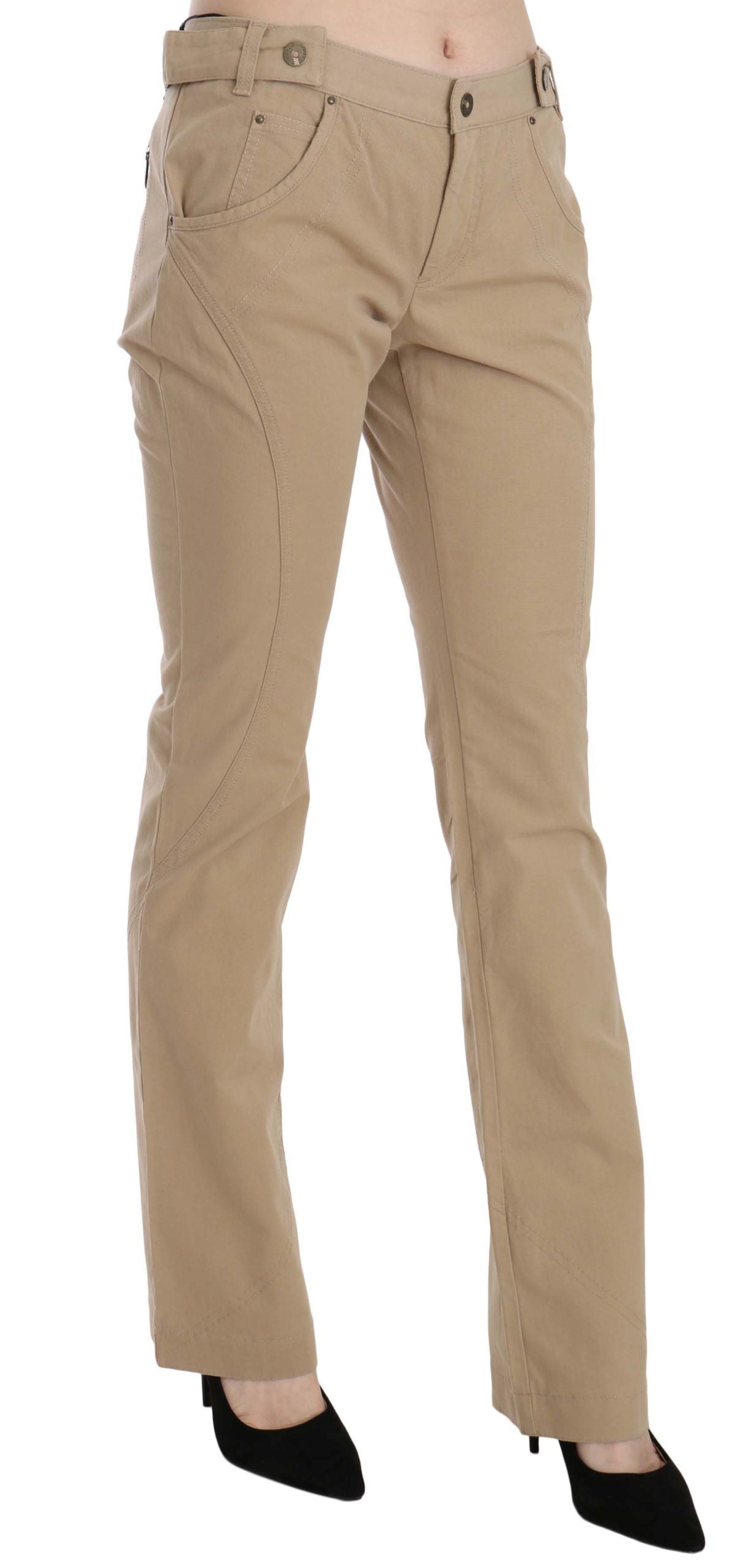 Pantalón recto de algodón beige con cintura media