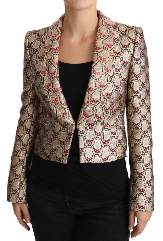 Giacca cappotto blazer con paillettes floreali dorate