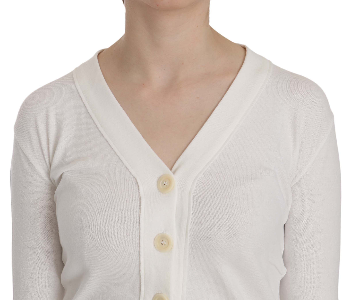 BYBLOS Elegante Blusa Cardigan Cropped Bianco a V