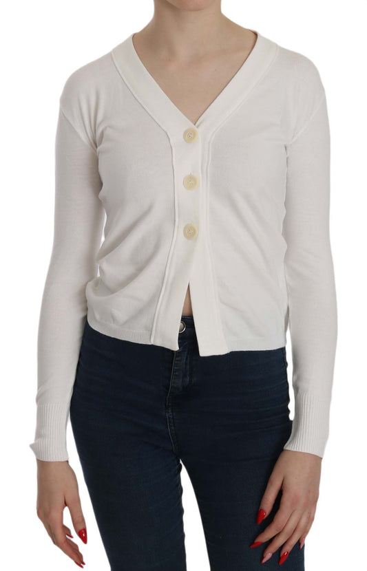 BYBLOS Elegante Blusa Cardigan Cropped Bianco a V