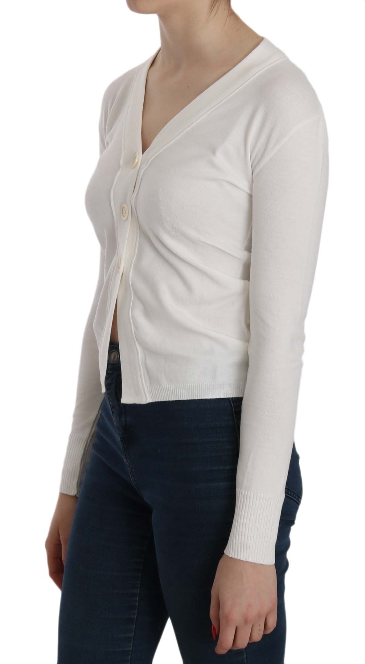 BYBLOS Elegante Blusa Cardigan Cropped Bianco a V