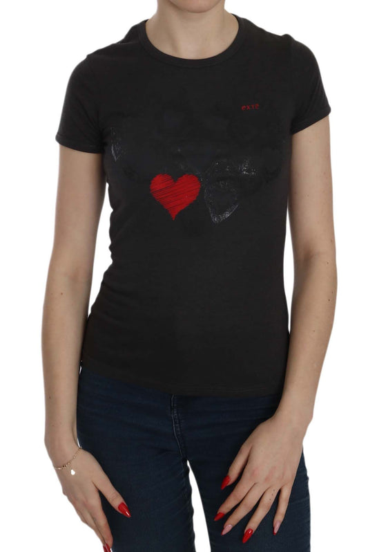 Blouse à col rond imprimé cœurs noirs Exte