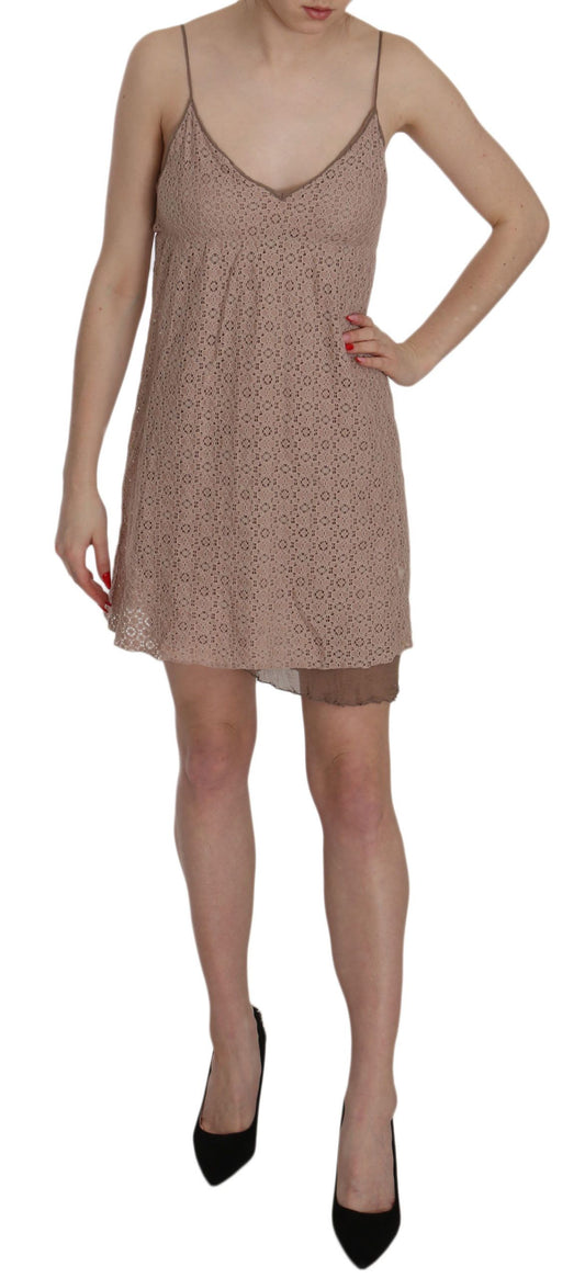 Minivestido de algodón acampanado con tirantes finos en beige