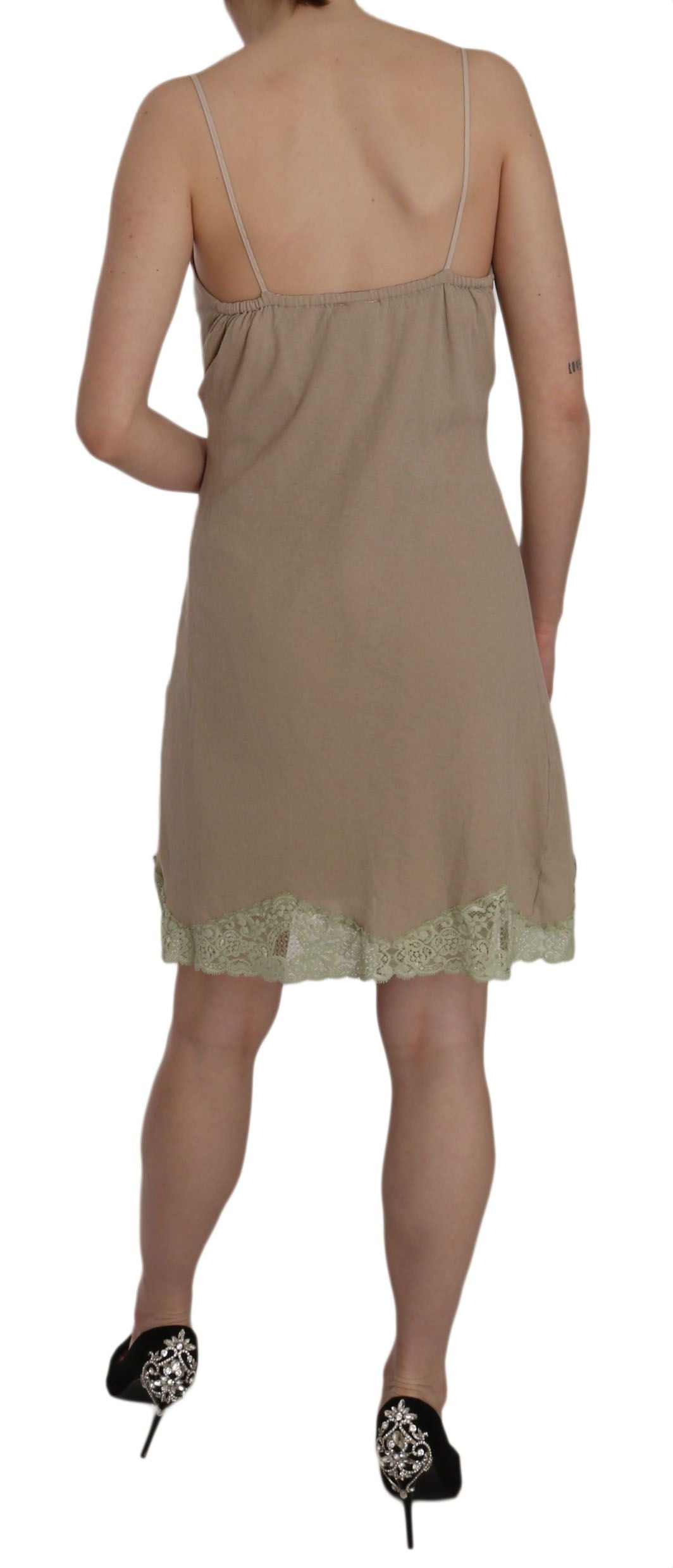 Minivestido de algodón con tirantes finos de encaje beige