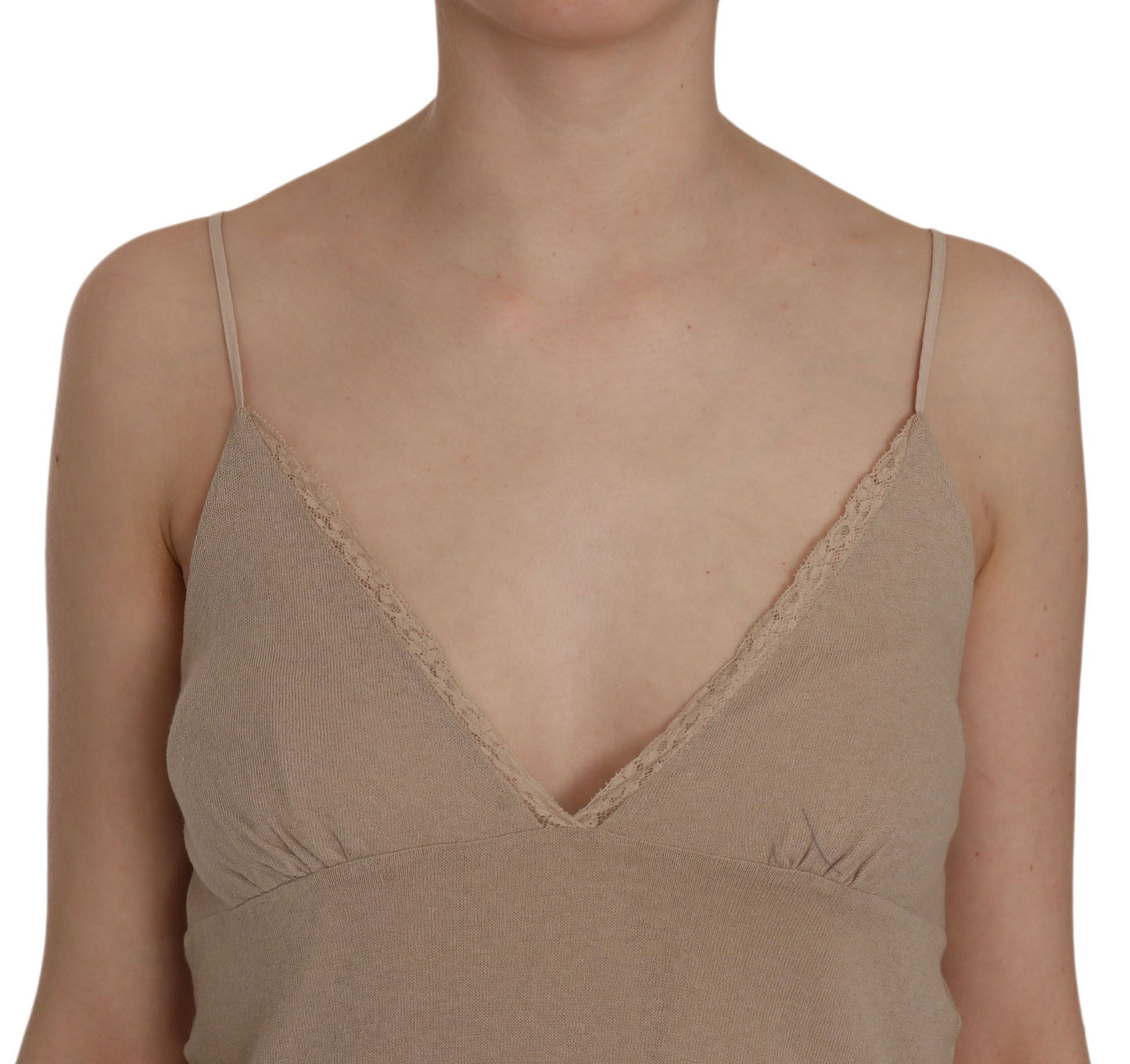 Minivestido de algodón con tirantes finos de encaje beige