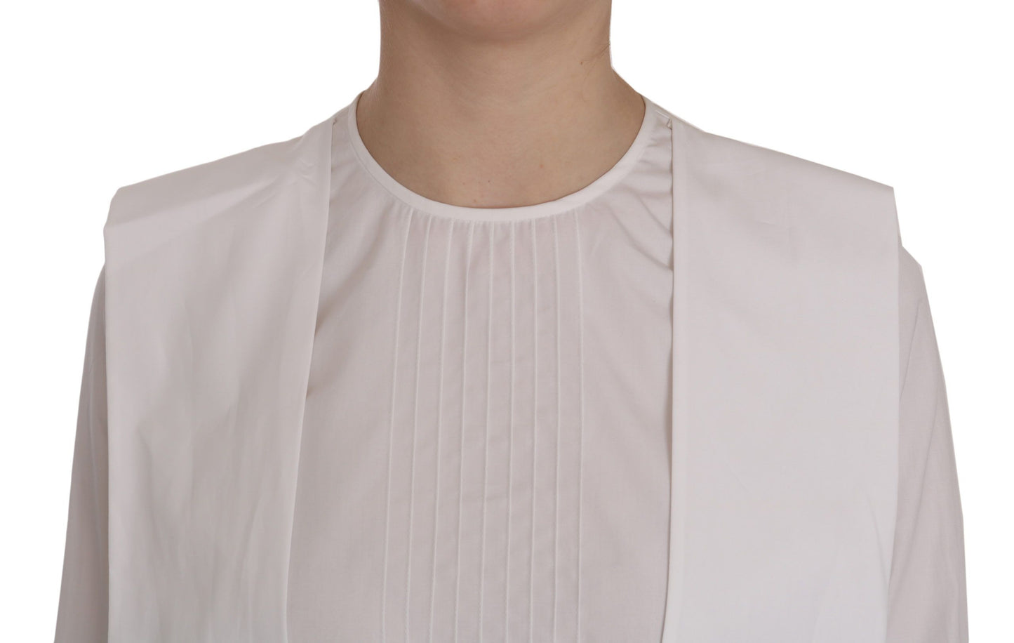 Blusa de algodón de manga larga con cuello redondo blanca
