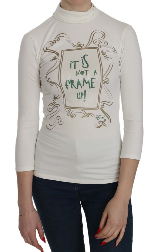 Blusa estampada de algodón con cuello alto y manga 3/4 blanca