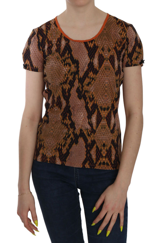 Blouse Just Cavalli en motif de peau de serpent marron séduisante