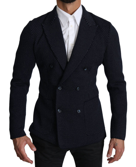 Dolce & Gabbana Eleganter Dunkelblauer Gepunkteter Slim-Fit Blazer