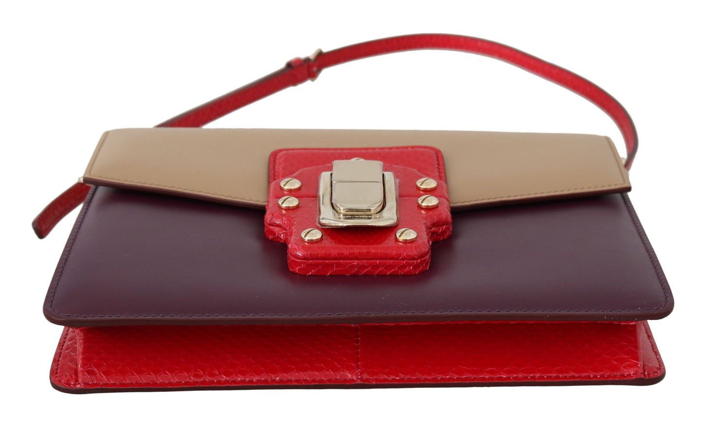 Bolso bandolera de cuero rojo beige morado