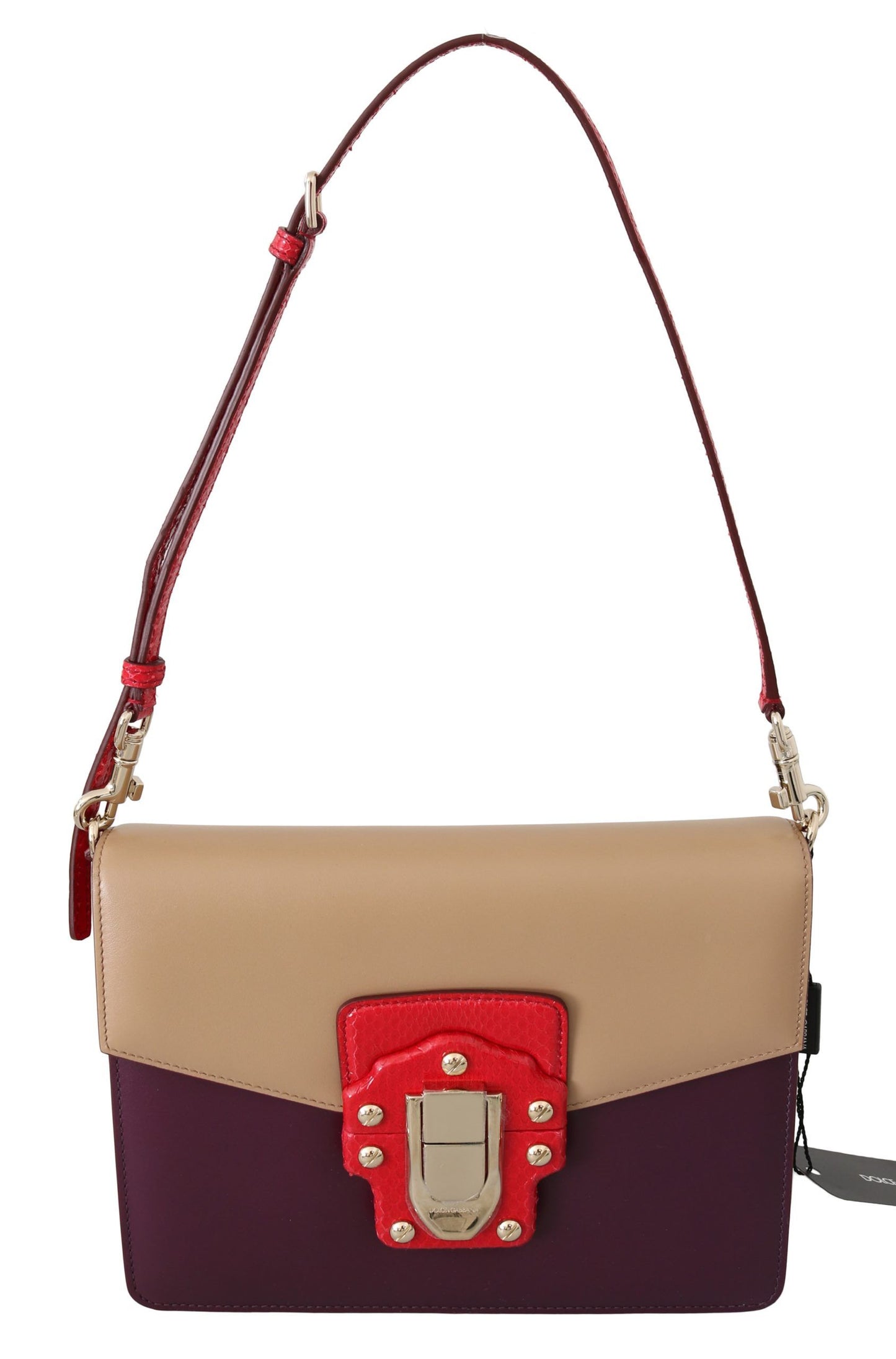 Bolso bandolera de cuero rojo beige morado