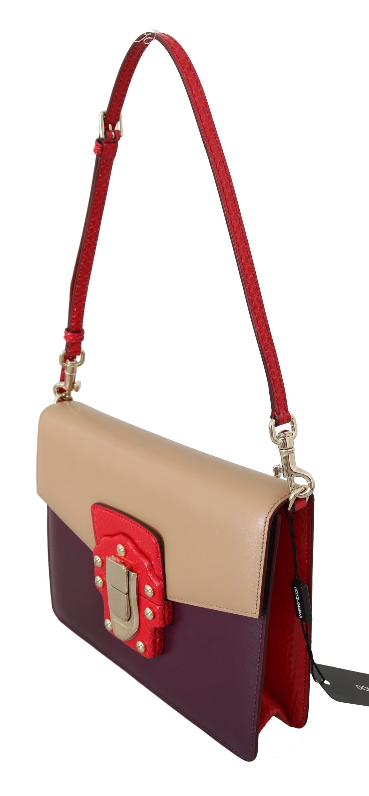 Bolso bandolera de cuero rojo beige morado