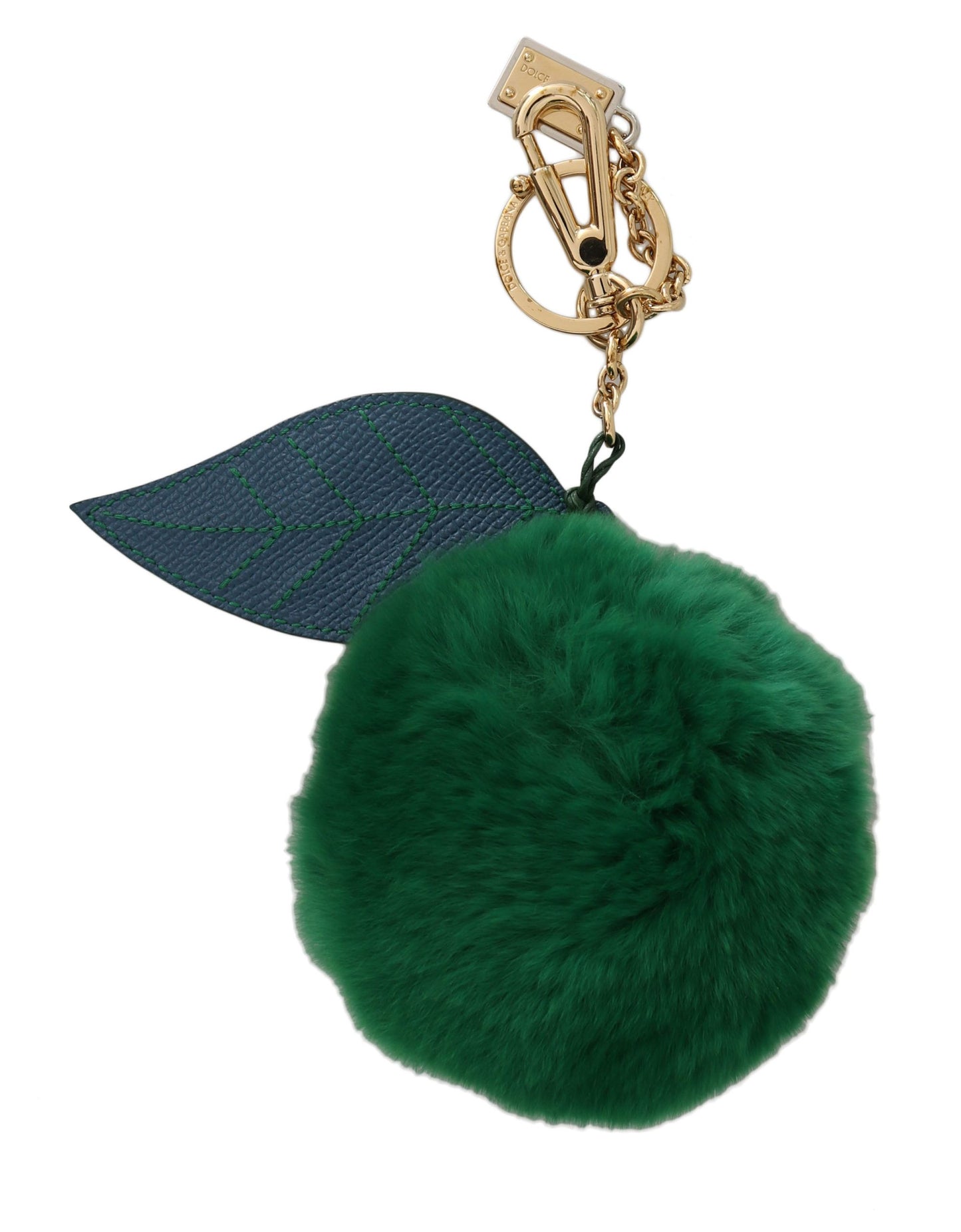 Portachiavi da donna con chiusura dorata in pelle verde e pelliccia