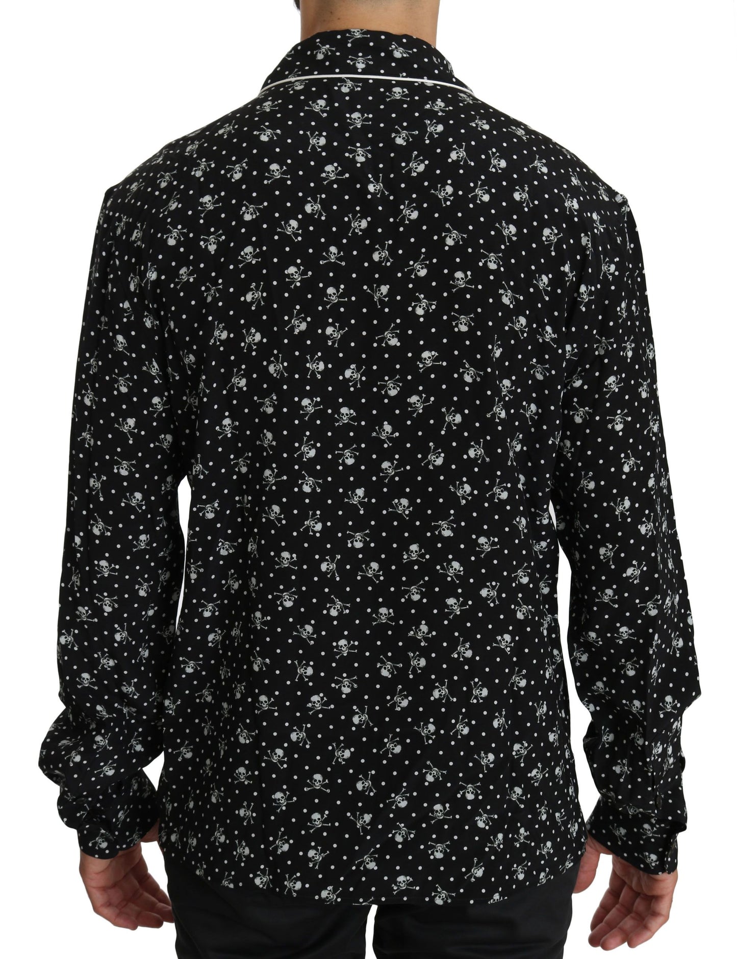 Dolce & Gabbana Elegantes Seiden-Pyjama-Shirt mit Totenkopf-Print