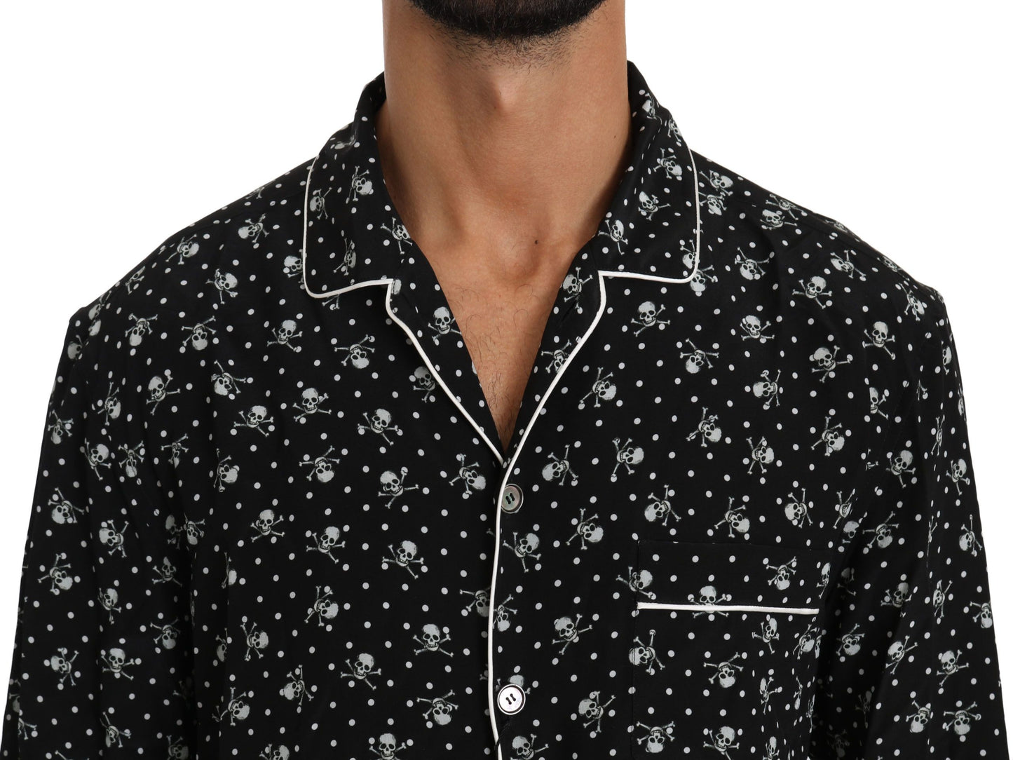 Dolce & Gabbana Elegantes Seiden-Pyjama-Shirt mit Totenkopf-Print