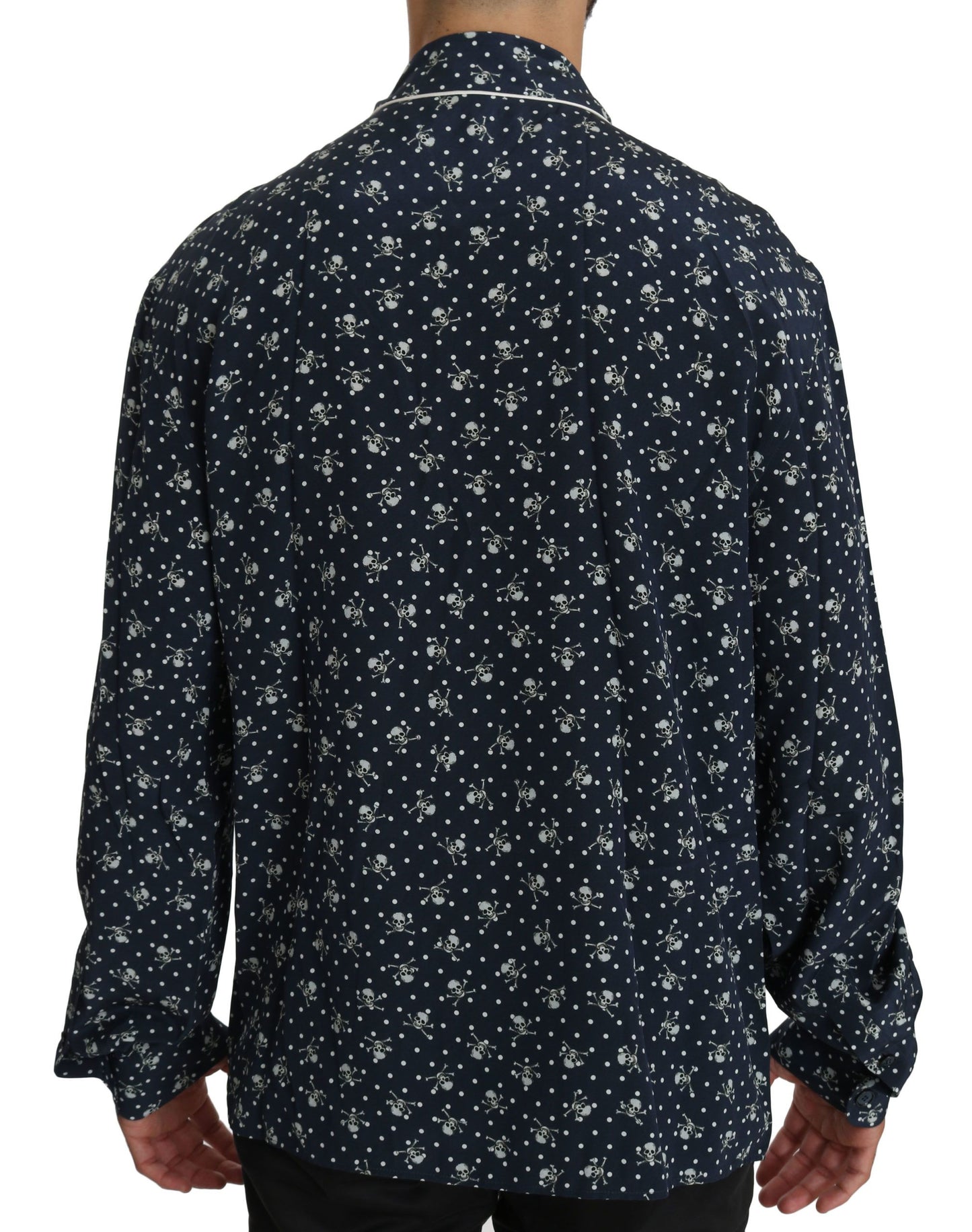 Dolce & Gabbana Seideneleganz: Blaues Totenkopf-Print Lounge-Shirt