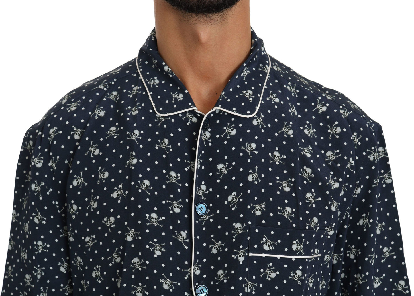 Dolce & Gabbana Seideneleganz: Blaues Totenkopf-Print Lounge-Shirt
