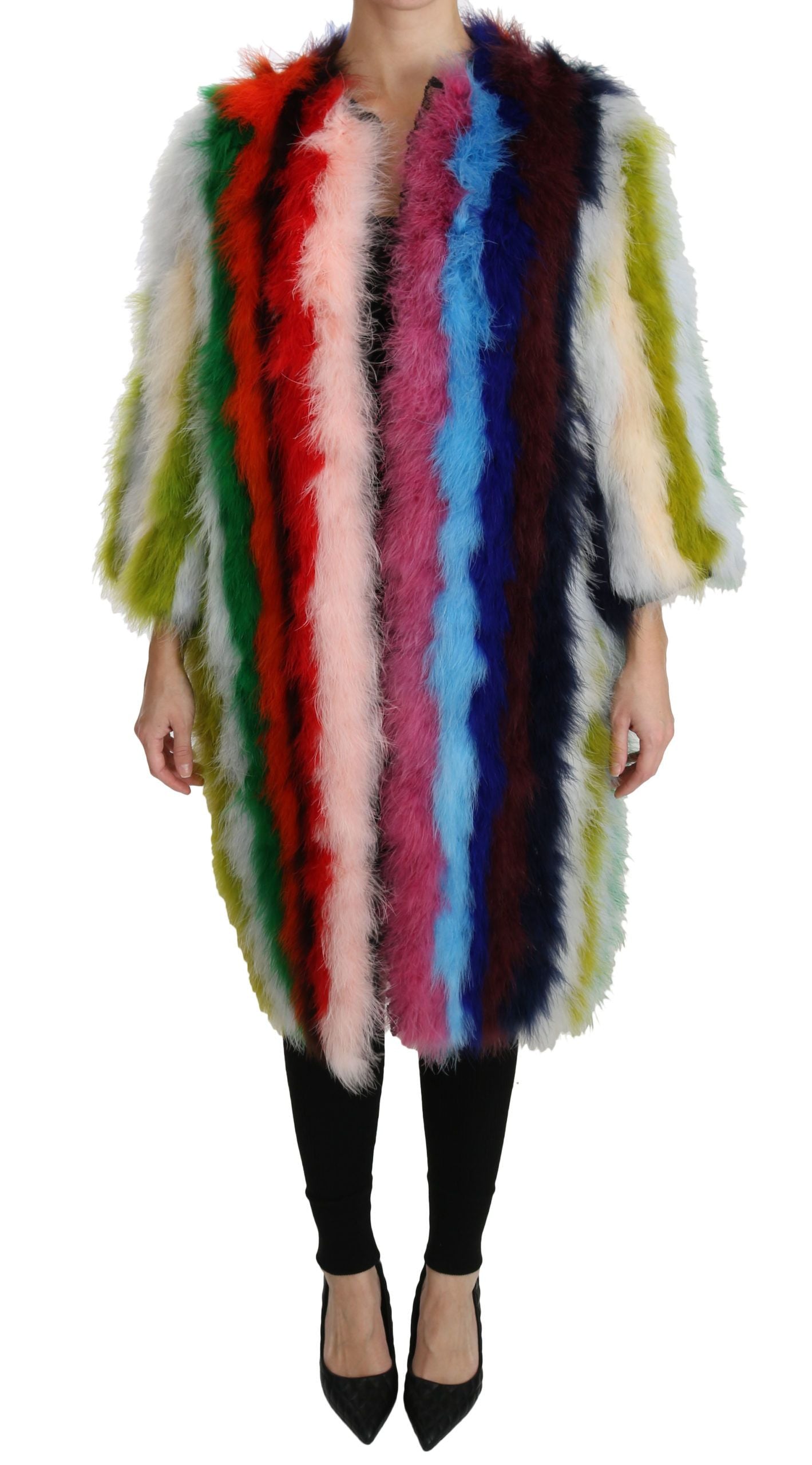 Manteau long élégant en plumes multicolores Dolce & Gabbana