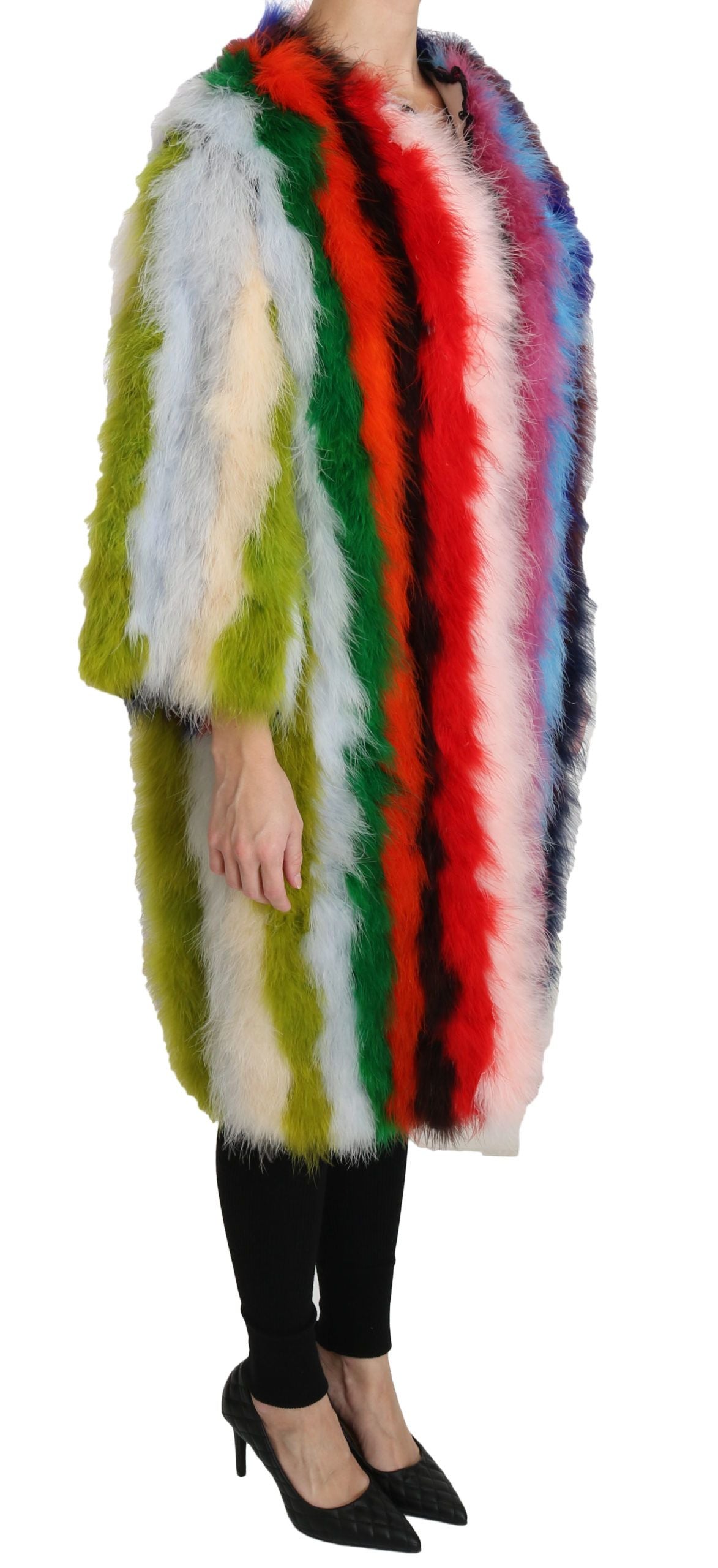 Manteau long élégant en plumes multicolores Dolce & Gabbana