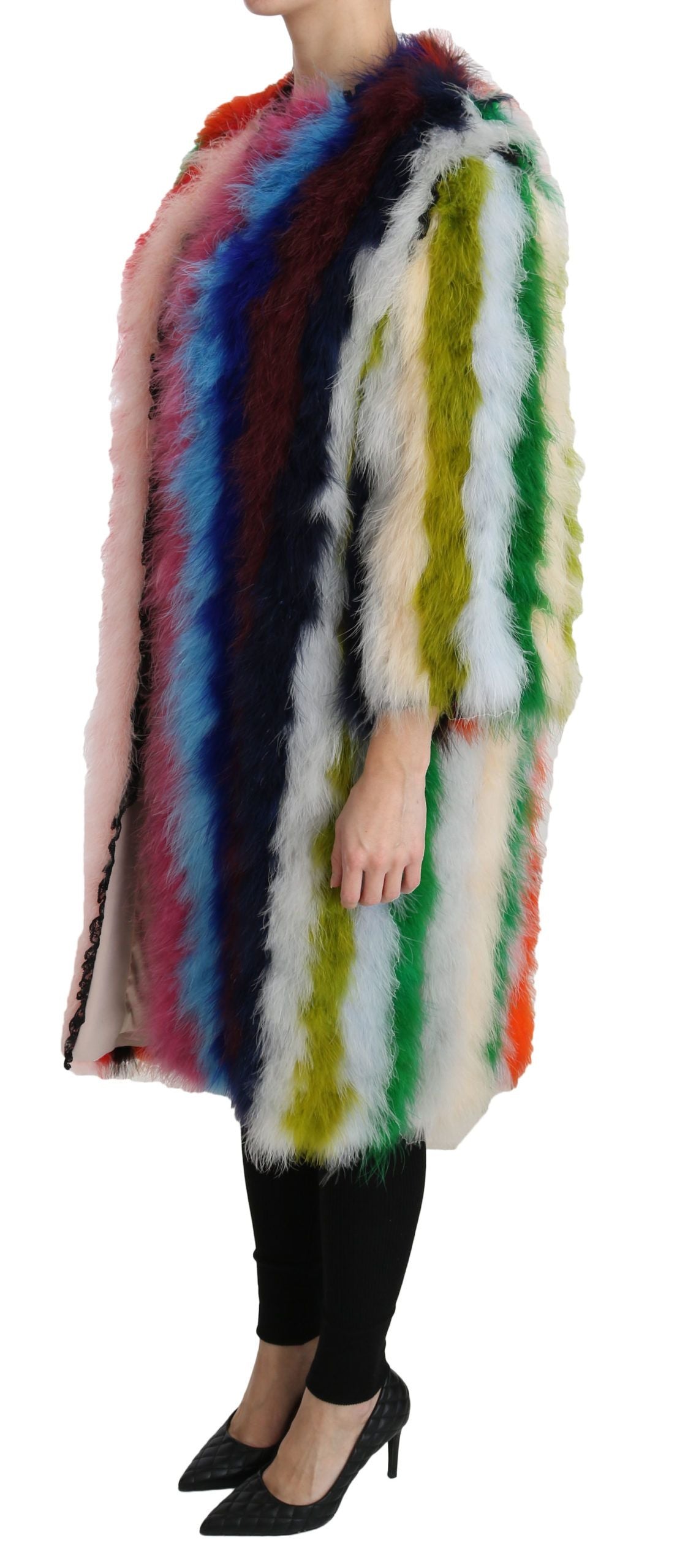 Manteau long élégant en plumes multicolores Dolce & Gabbana