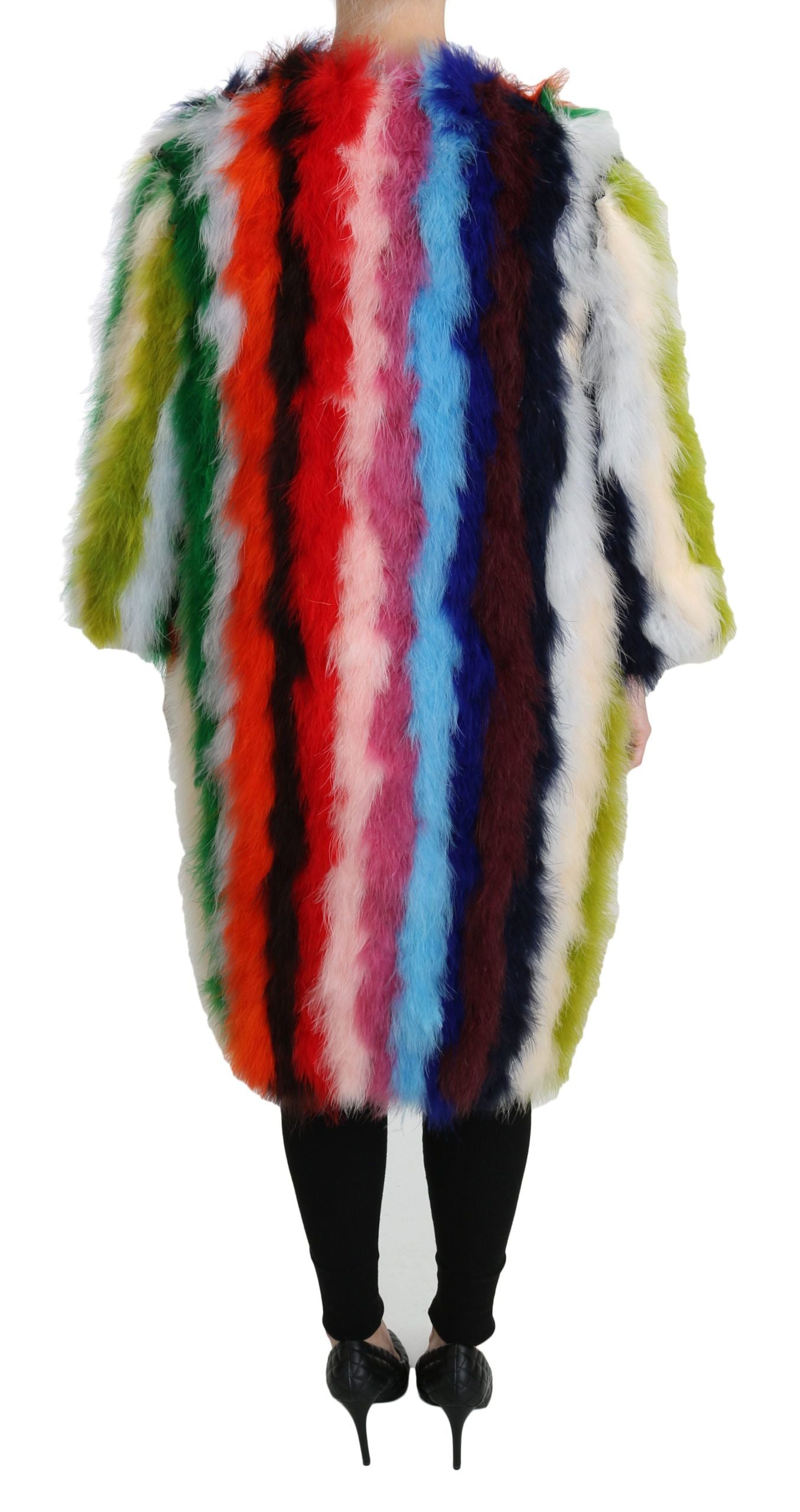 Manteau long élégant en plumes multicolores Dolce & Gabbana