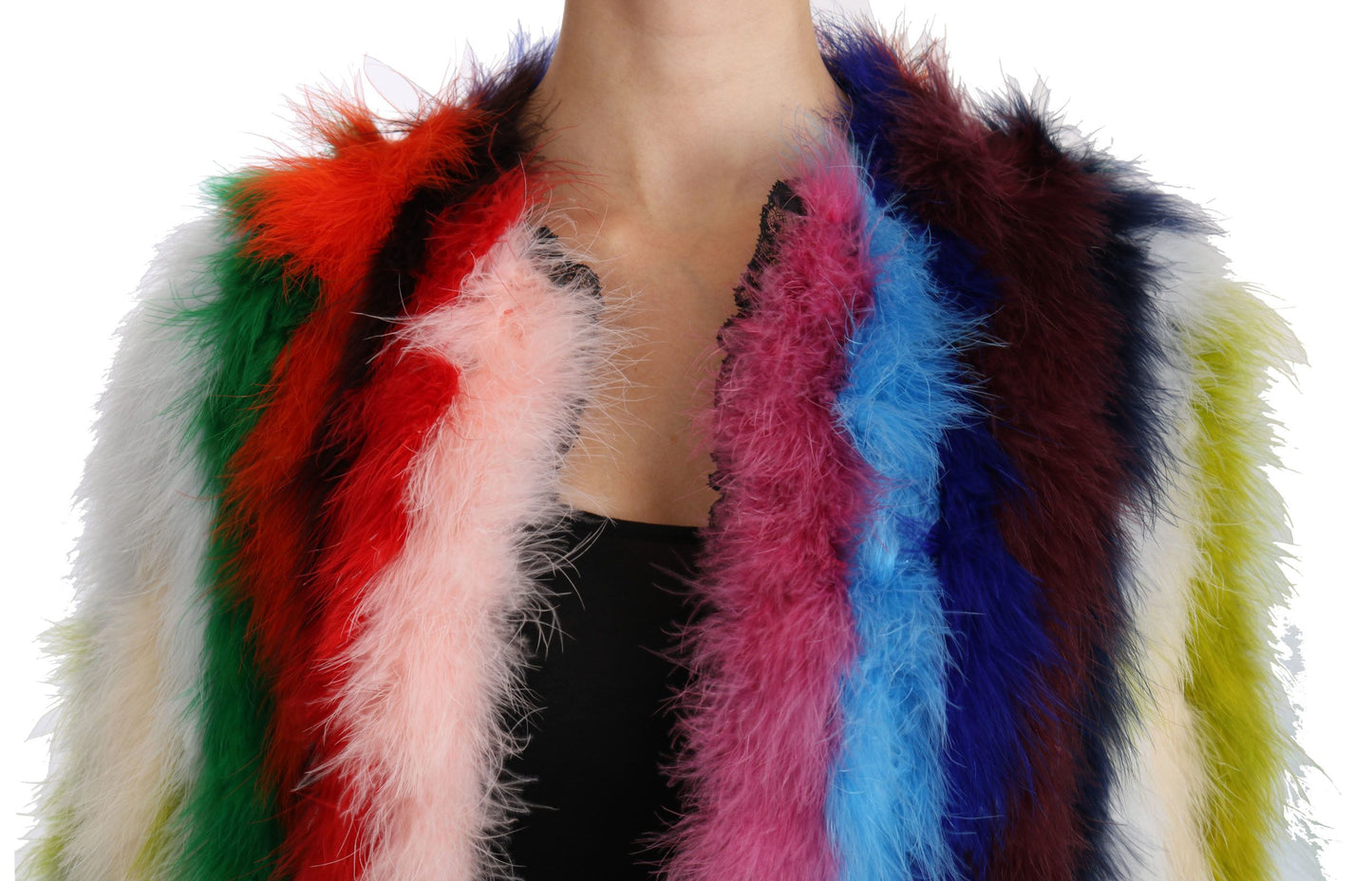 Manteau long élégant en plumes multicolores Dolce & Gabbana
