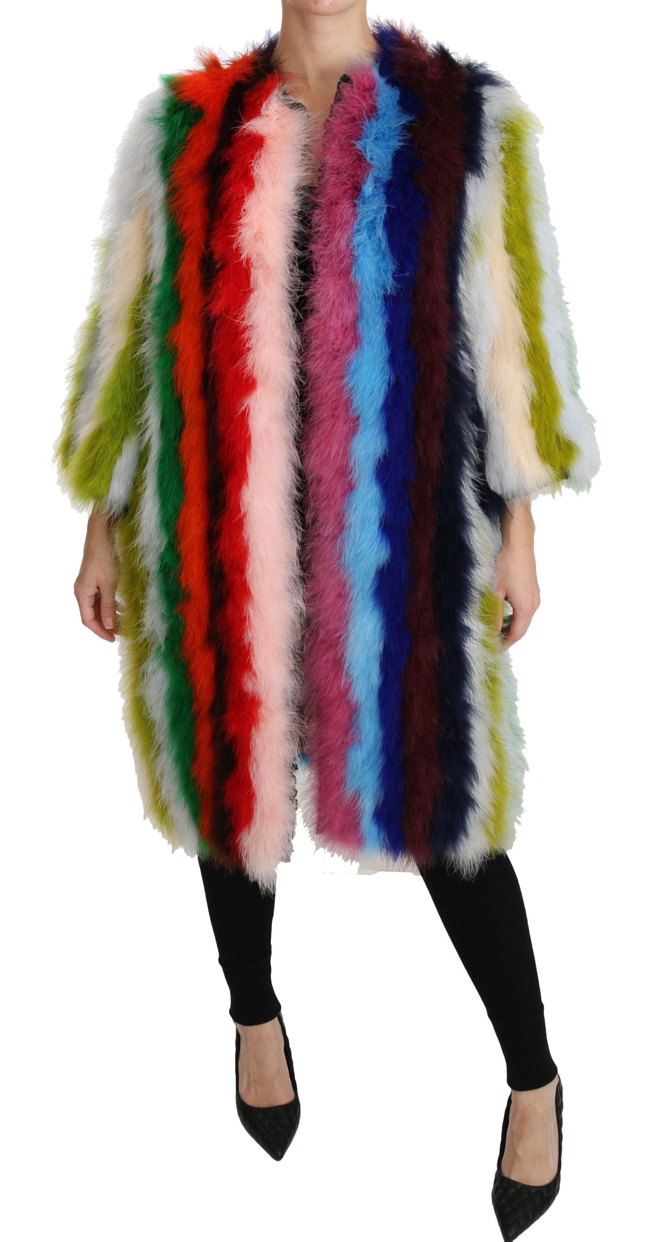 Manteau long élégant en plumes multicolores Dolce & Gabbana