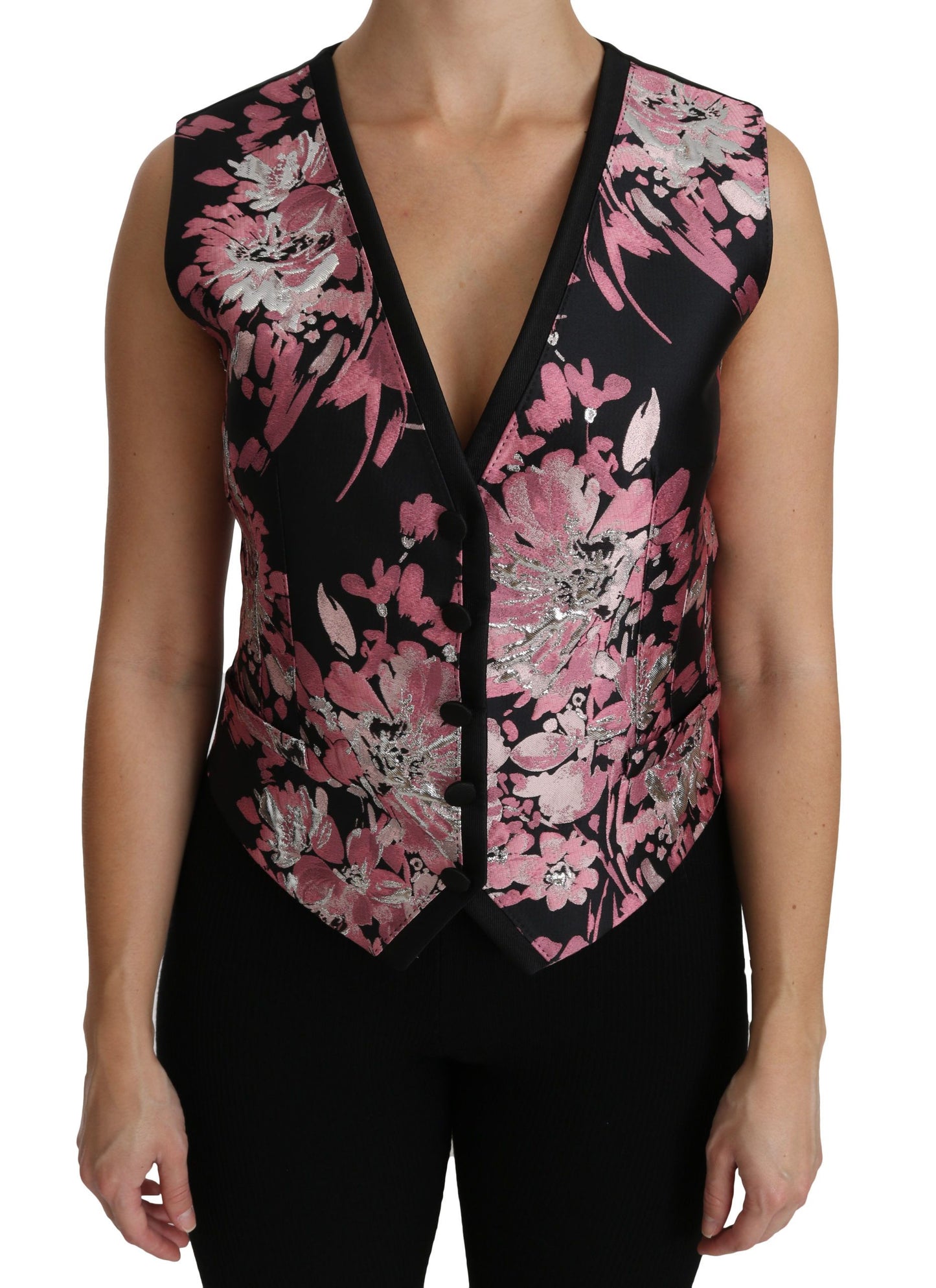 Dolce & Gabbana Elegante Florale Brokat Plunge Top