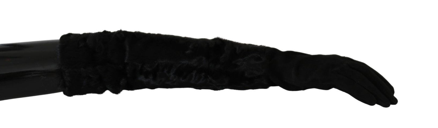 Guantes de piel de ante con manopla negra hasta el codo