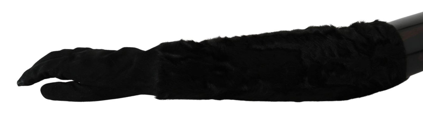 Guantes de piel de ante con manopla negra hasta el codo