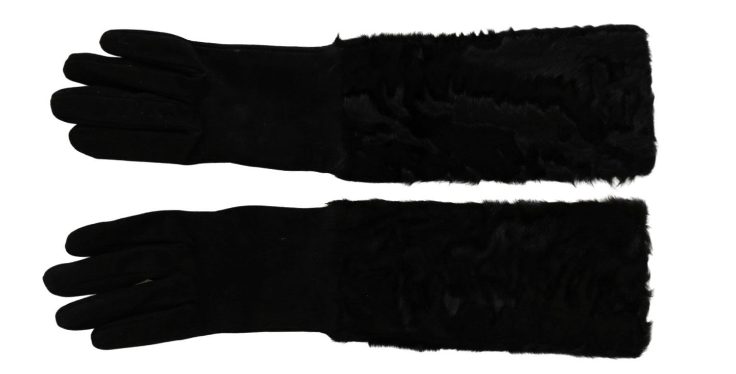 Guantes de piel de ante con manopla negra hasta el codo