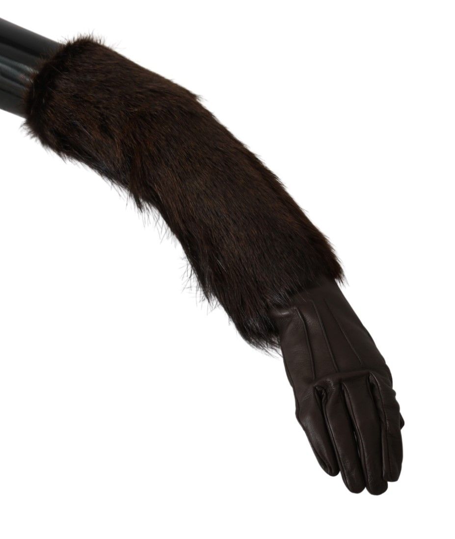 Guantes de piel de cuero con manoplas marrones hasta el codo