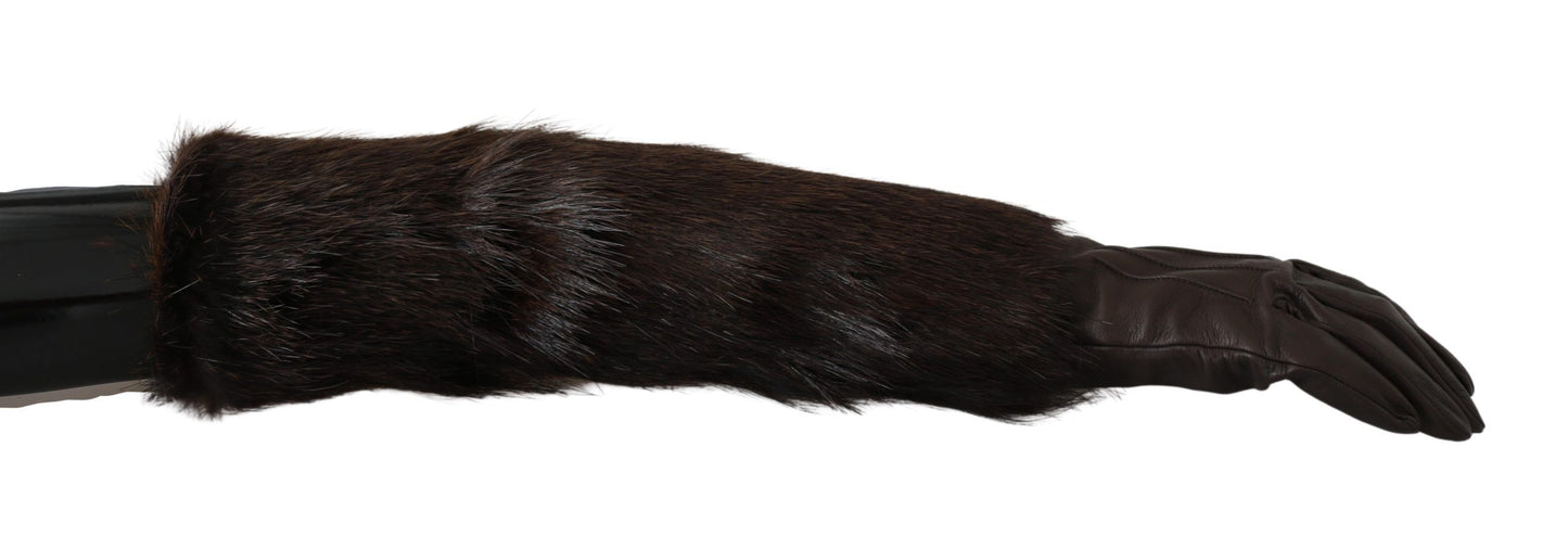 Guantes de piel de cuero con manoplas marrones hasta el codo