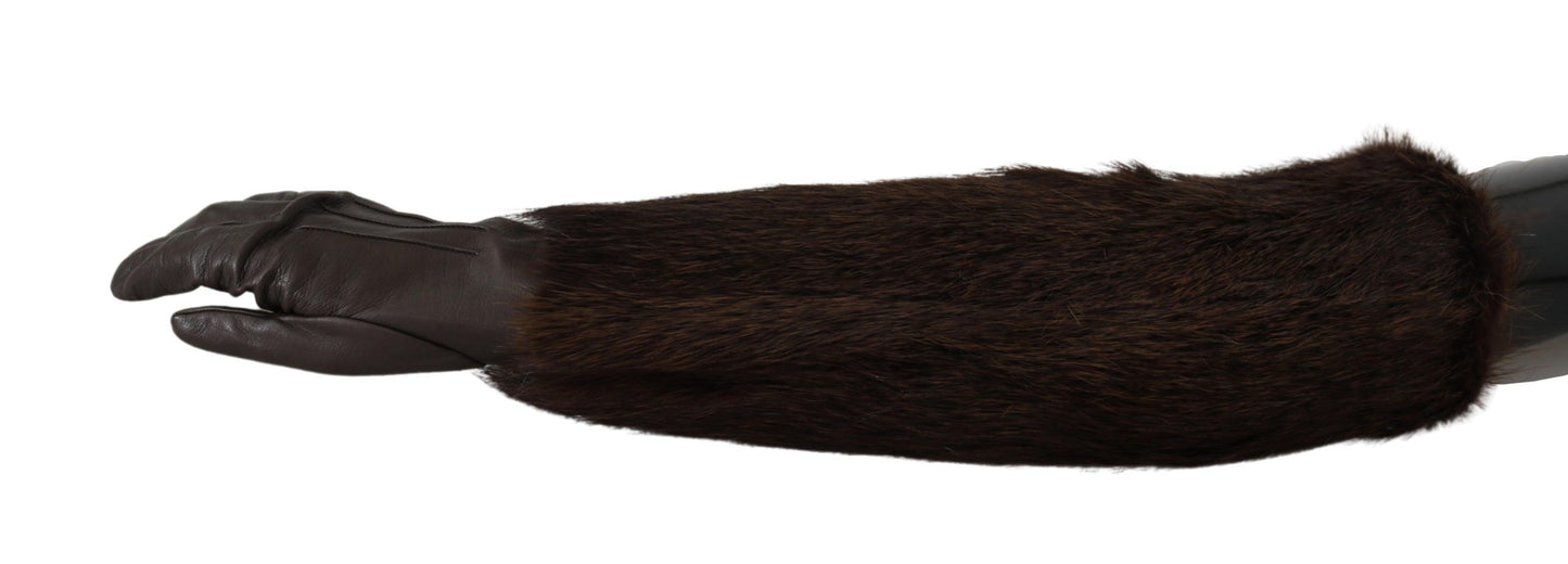 Guantes de piel de cuero con manoplas marrones hasta el codo