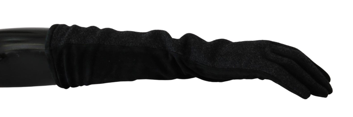 Guantes de lana mitones de longitud media del brazo gris negro