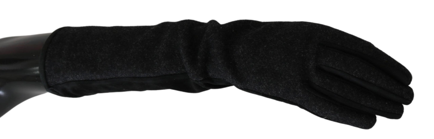 Guantes de lana mitones de longitud media del brazo gris negro
