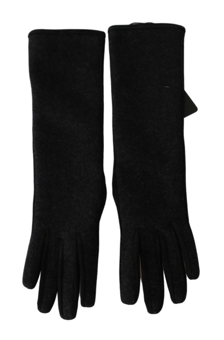 Guantes de lana mitones de longitud media del brazo gris negro