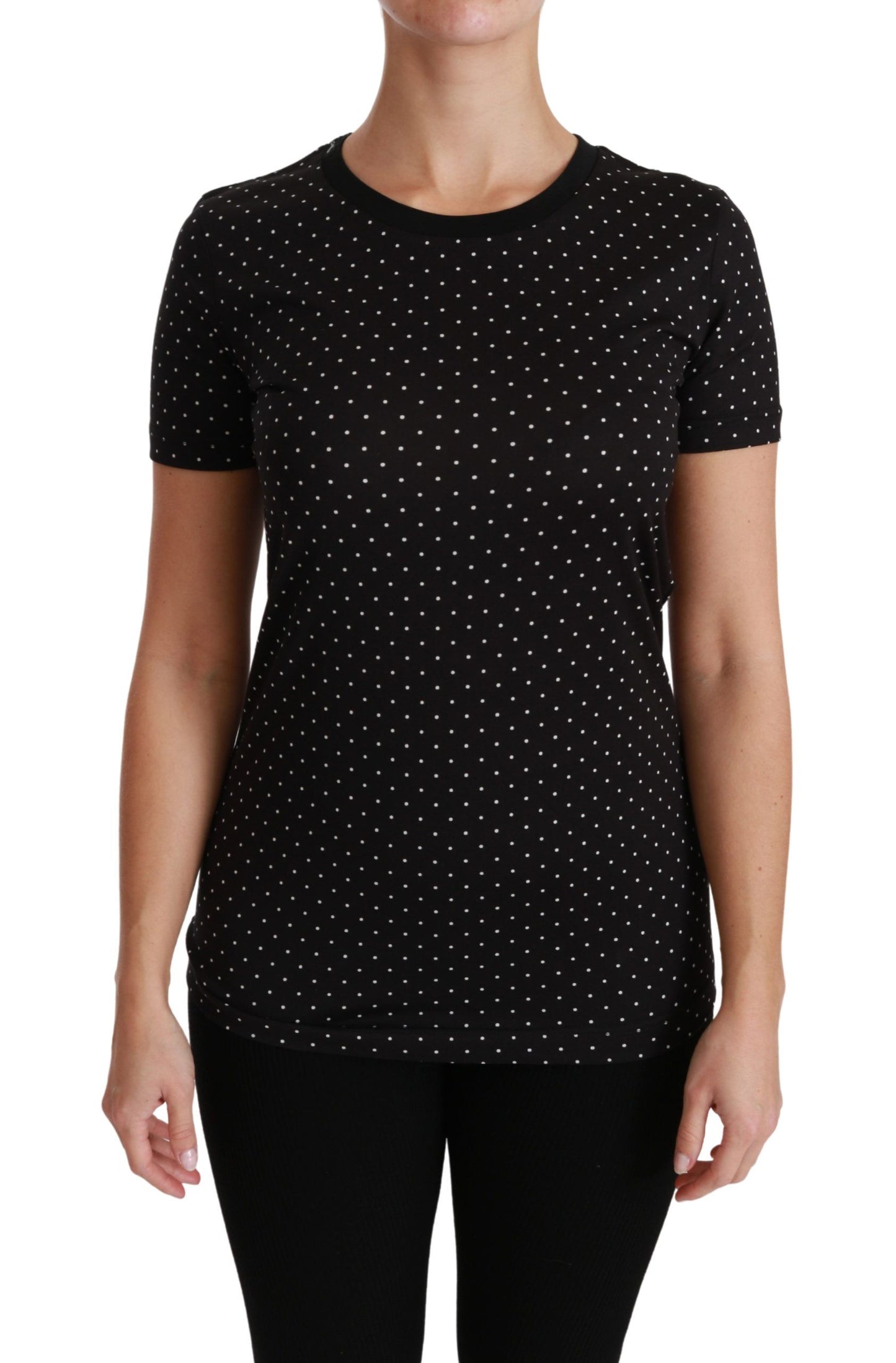 Dolce & Gabbana Schickes schwarzes gepunktetes Rundhals-Cotton-T-Shirt