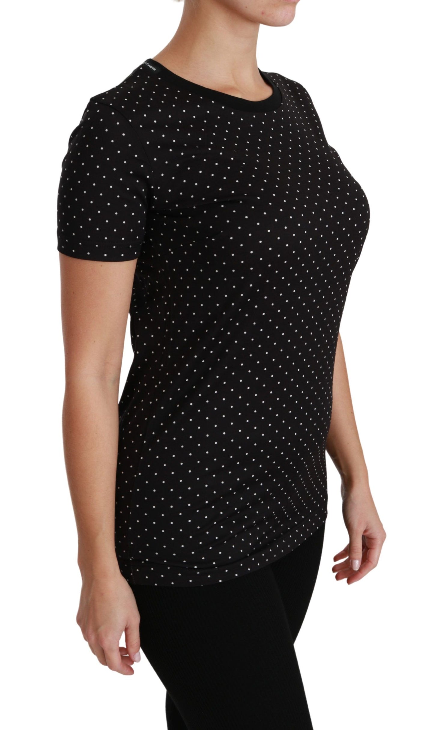 Dolce & Gabbana Schickes schwarzes gepunktetes Rundhals-Cotton-T-Shirt