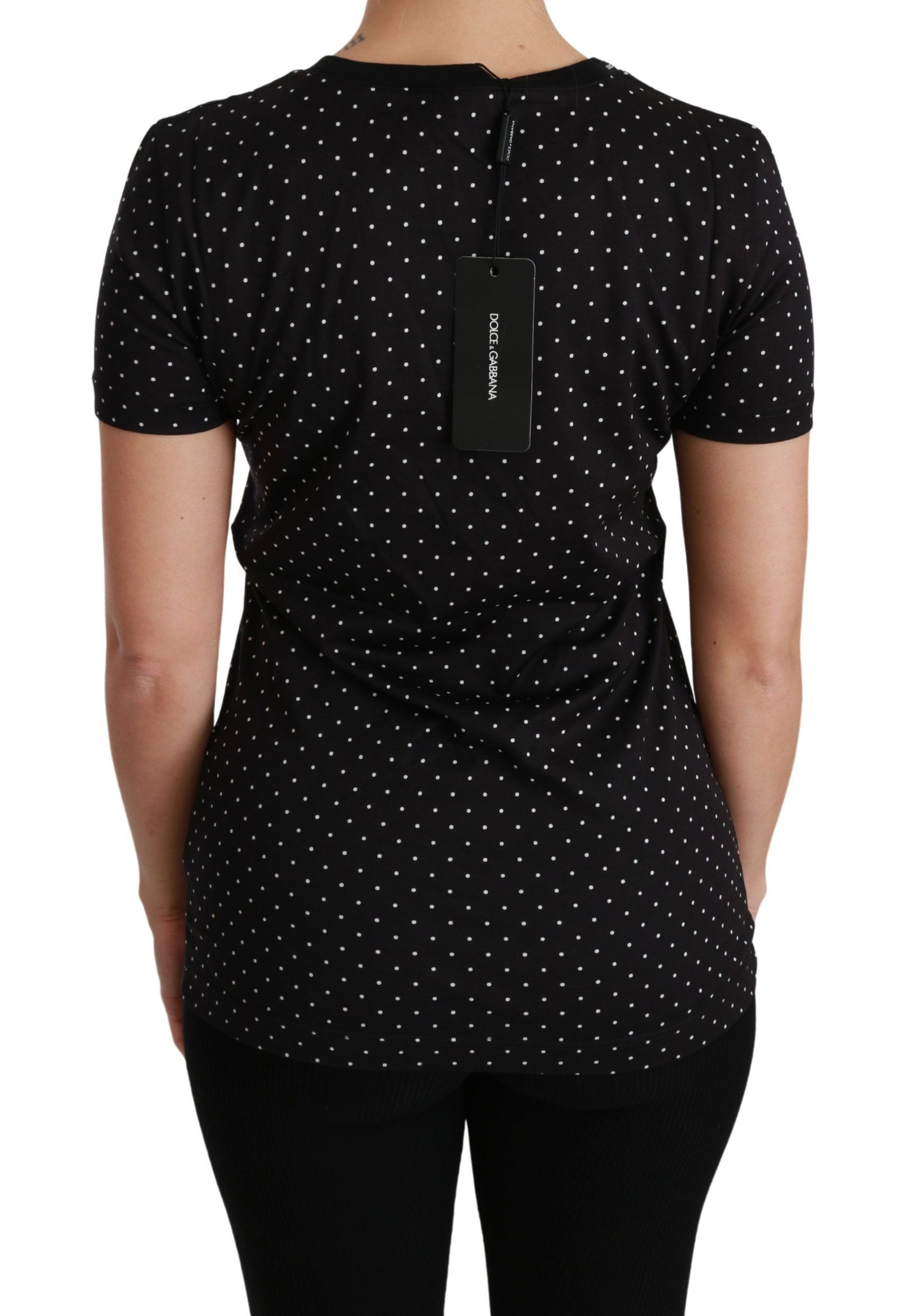 Dolce & Gabbana Schickes schwarzes gepunktetes Rundhals-Cotton-T-Shirt
